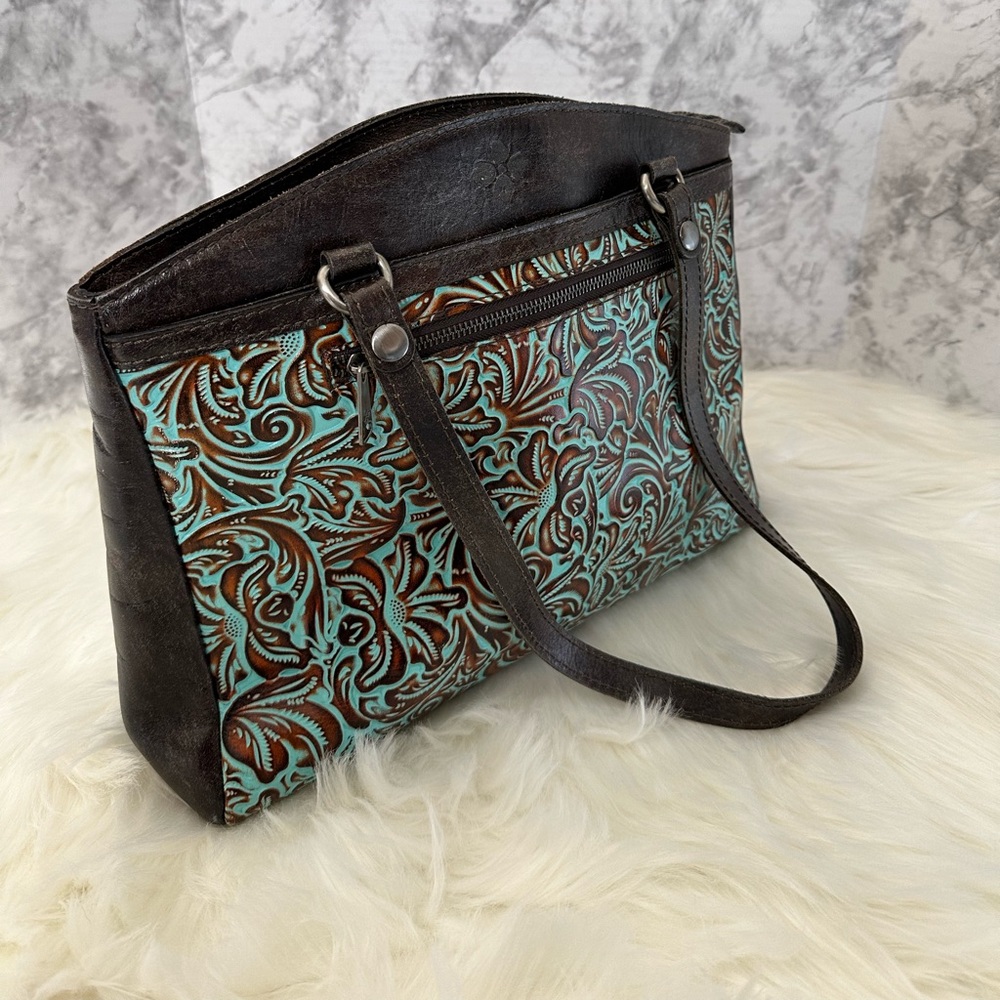 Patricia Nash Turquoise Tooled Tote Large leather